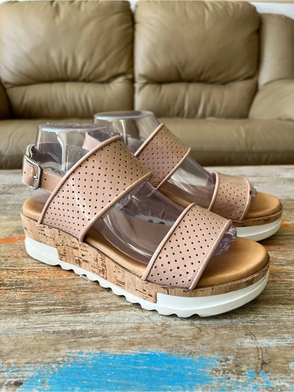 Piampiani Blush Pink Perforated Sandals Size 39/8 1/2